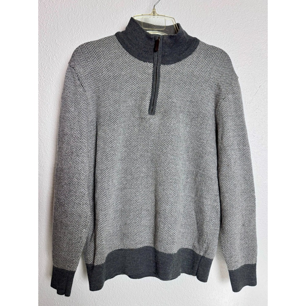 Untuckit Sweater Men's Large Gray Herringbone Preppy GrandpaCore Business Casual